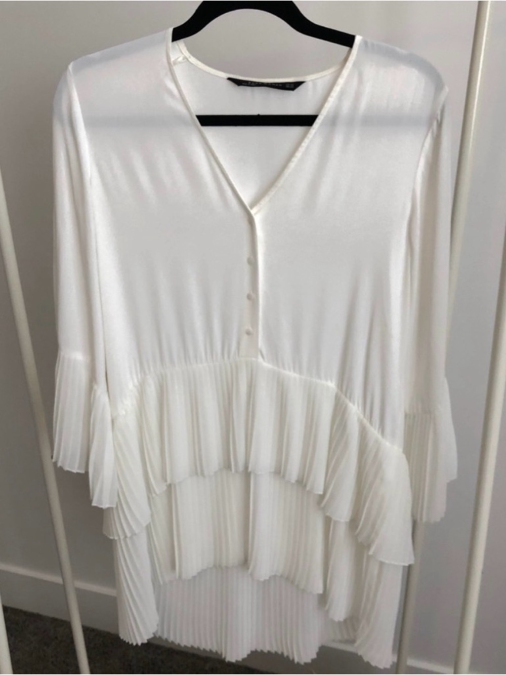 Zara shirt dress high low white Pleated XS - Picture 10 of 12